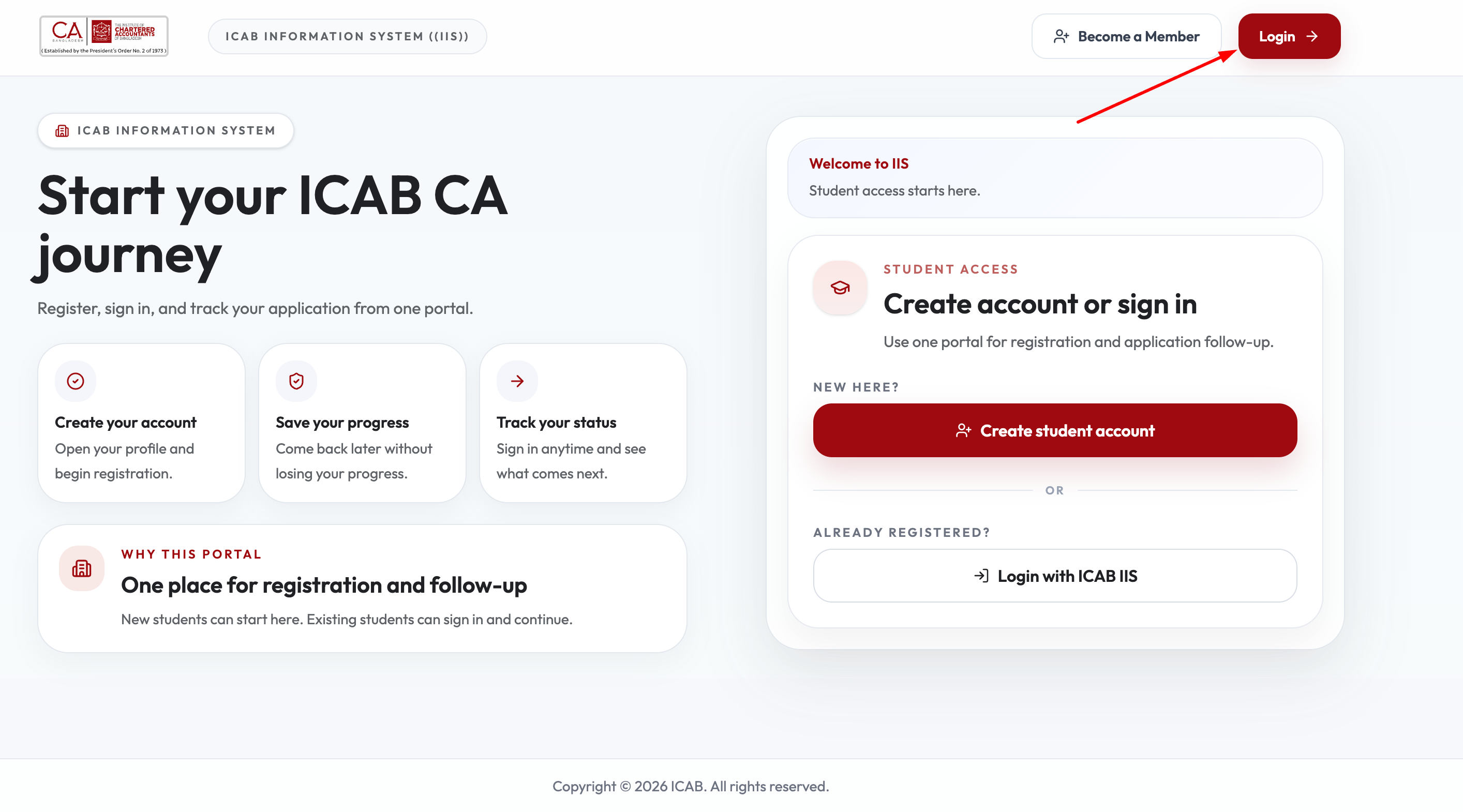IIS landing page with Login button highlighted