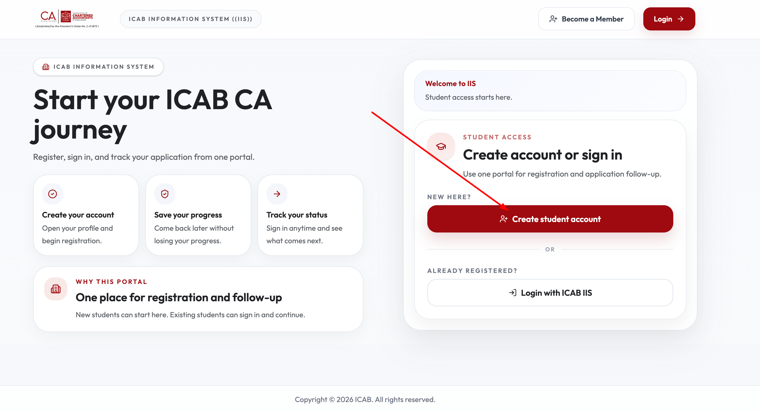 IIS portal landing page: Start your ICAB CA journey
